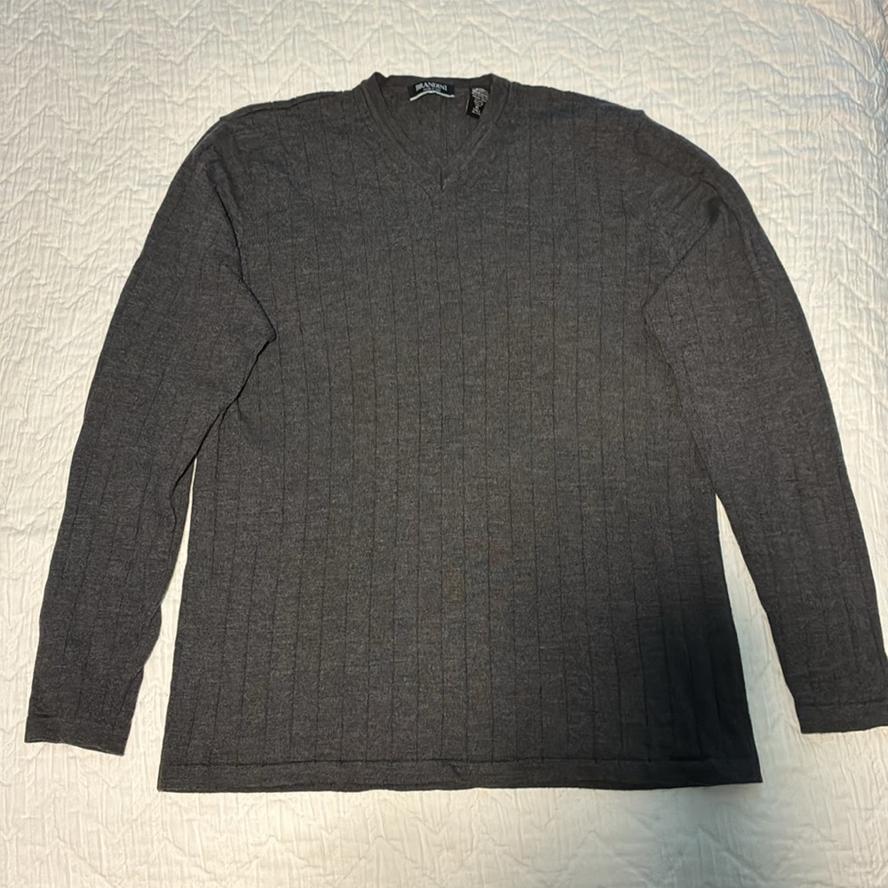 Brandini Men's Gray V-Neck Sweater 100% Merino Wool Made in Italy